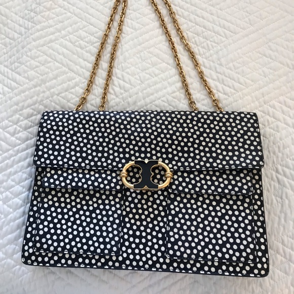 Tory Burch navy leather polka dot Gemini link bag - Picture 2 of 8